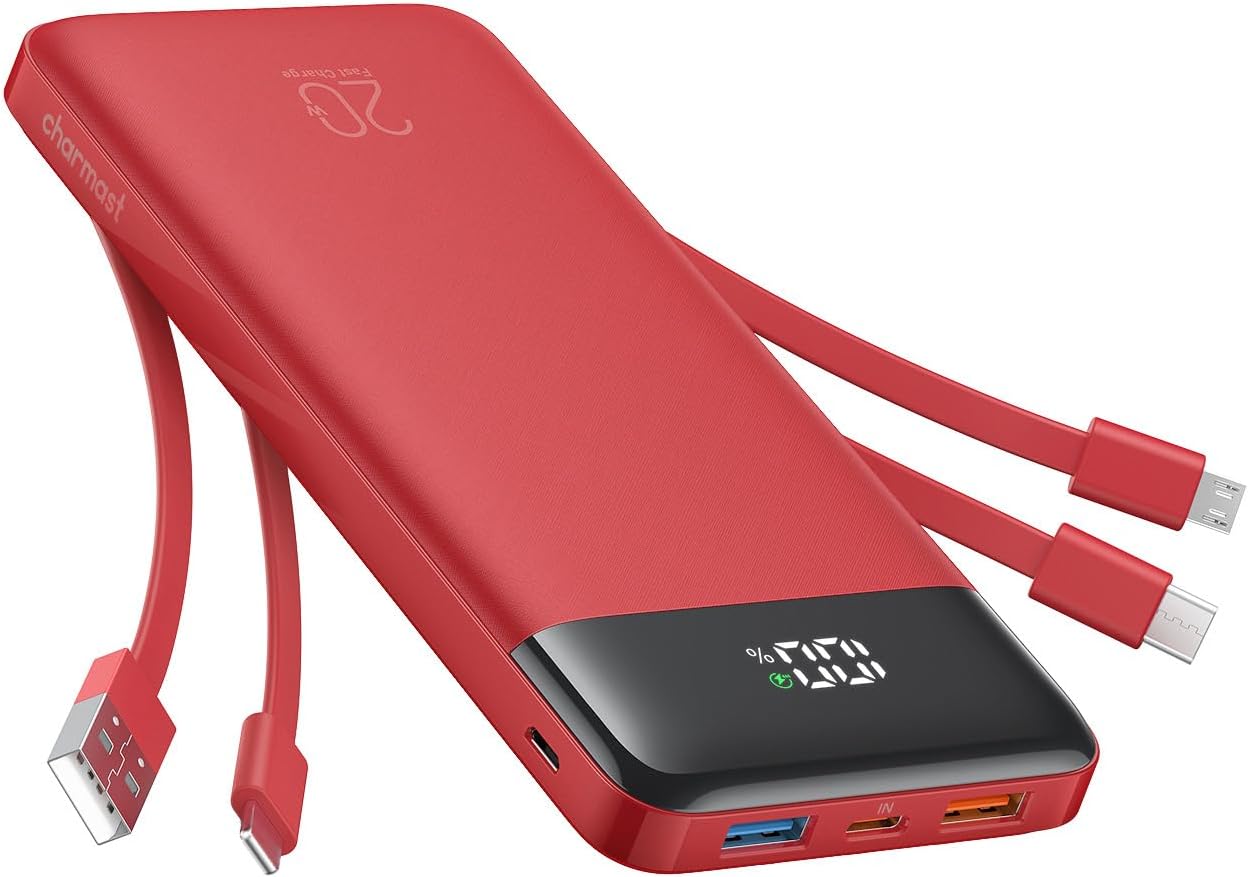 Charmast - Cargador portátil de 20000mAh con cables incorporados, b...