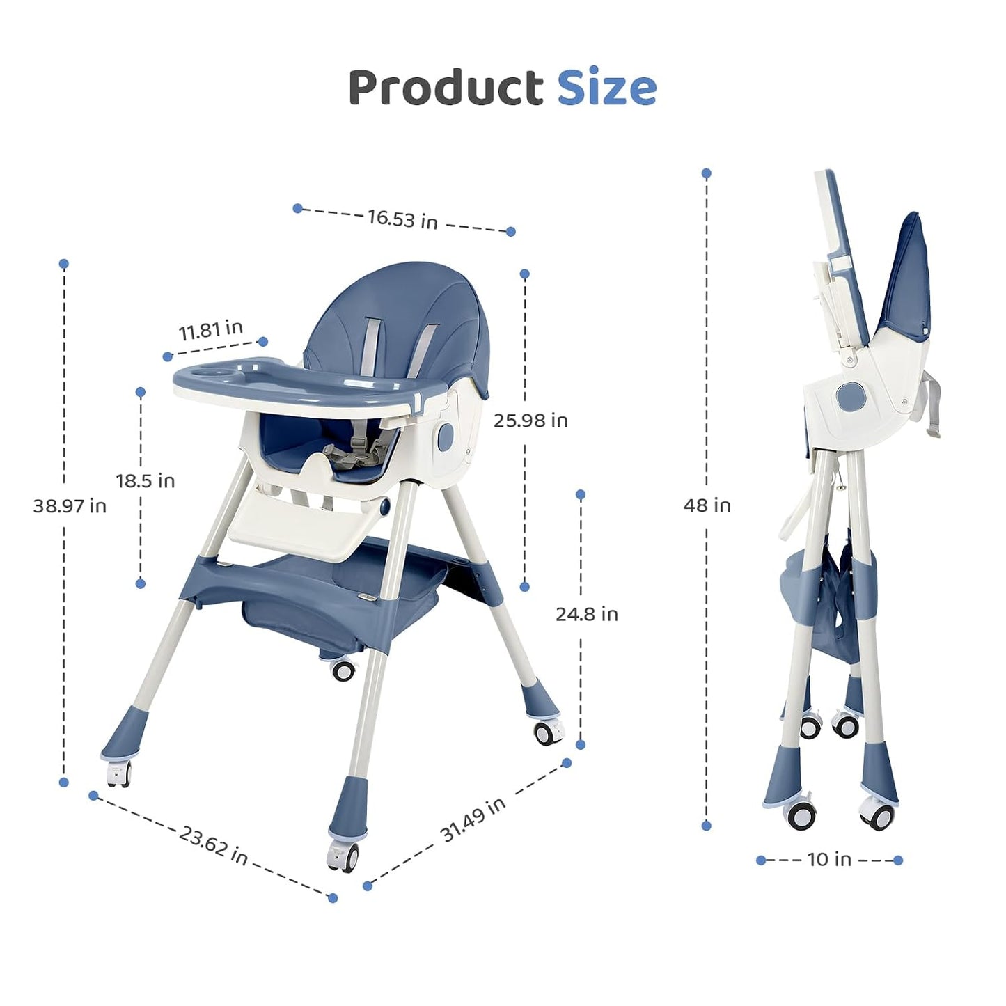 Sillas altas 6 en 1 para bebés y niños pequeños, silla alta plegabl...