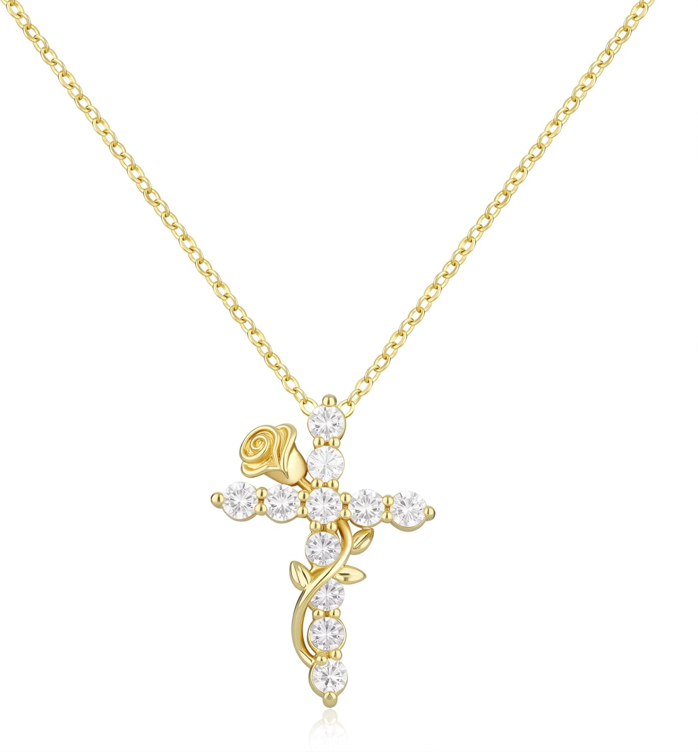 Yatumery Delicado collar de cruz de oro para mujer, chapado en oro...