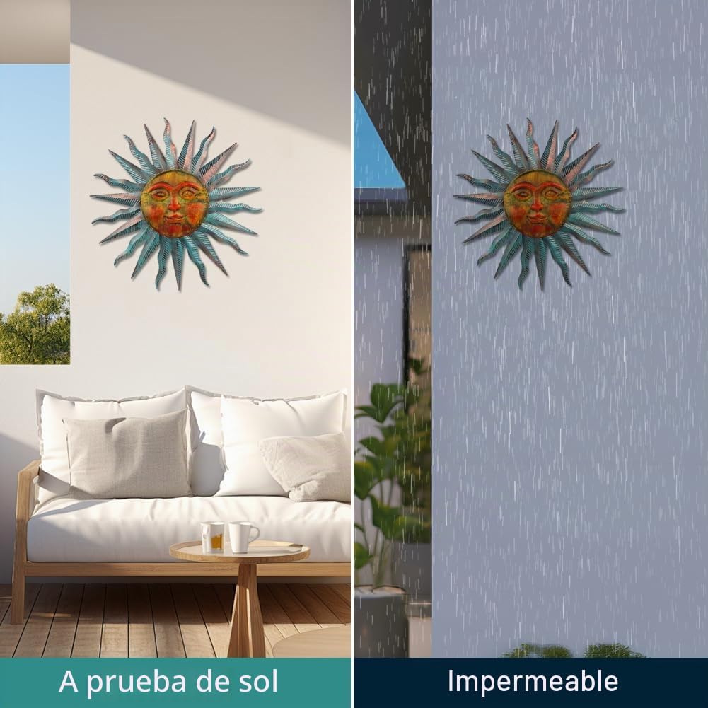 VEWOGARDEN Decoración de pared exterior con diseño de sol, 28 pulga...