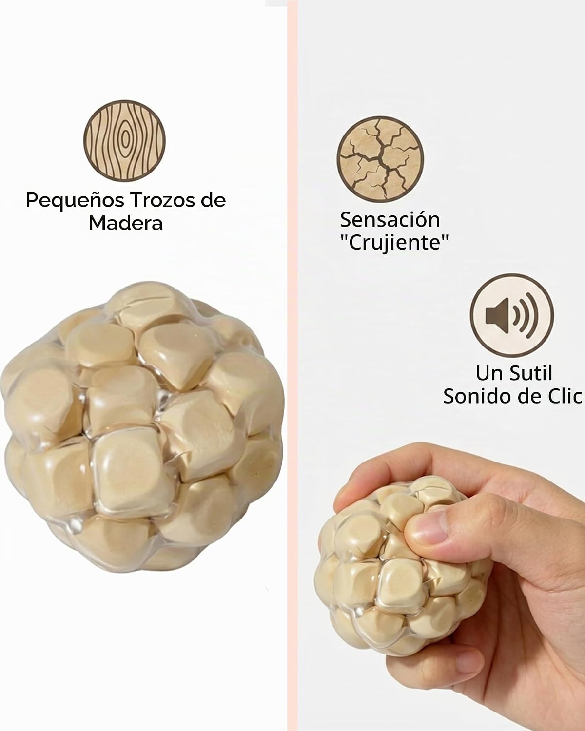 2 bolas crujientes para el estrés con núcleo de madera, juguetes an...