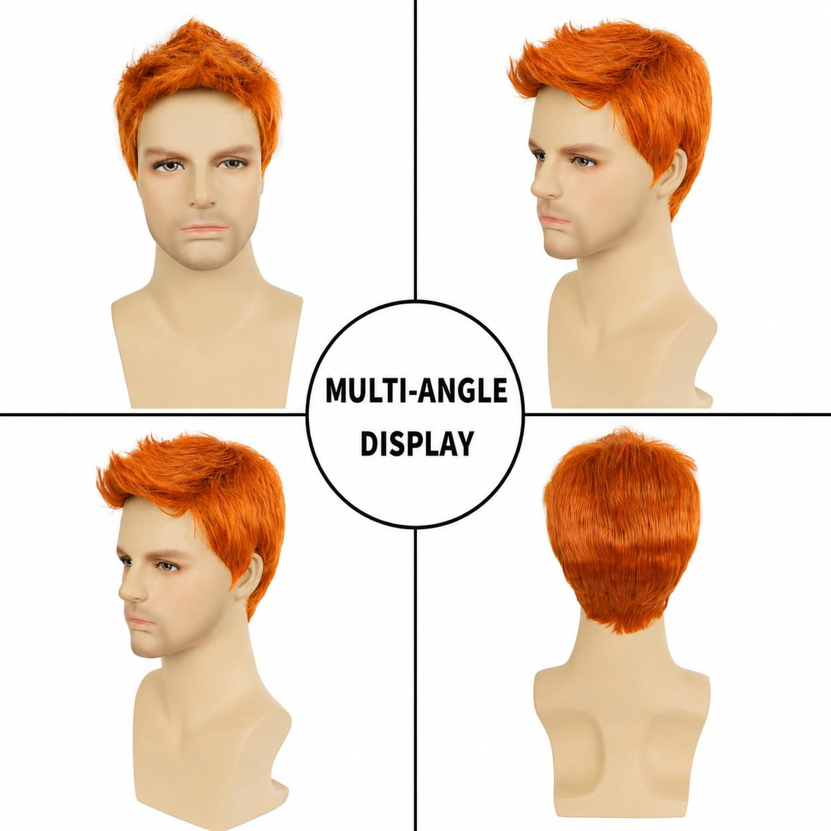Star Flower Peluca naranja corta para hombre, pelucas de pelo sinté...