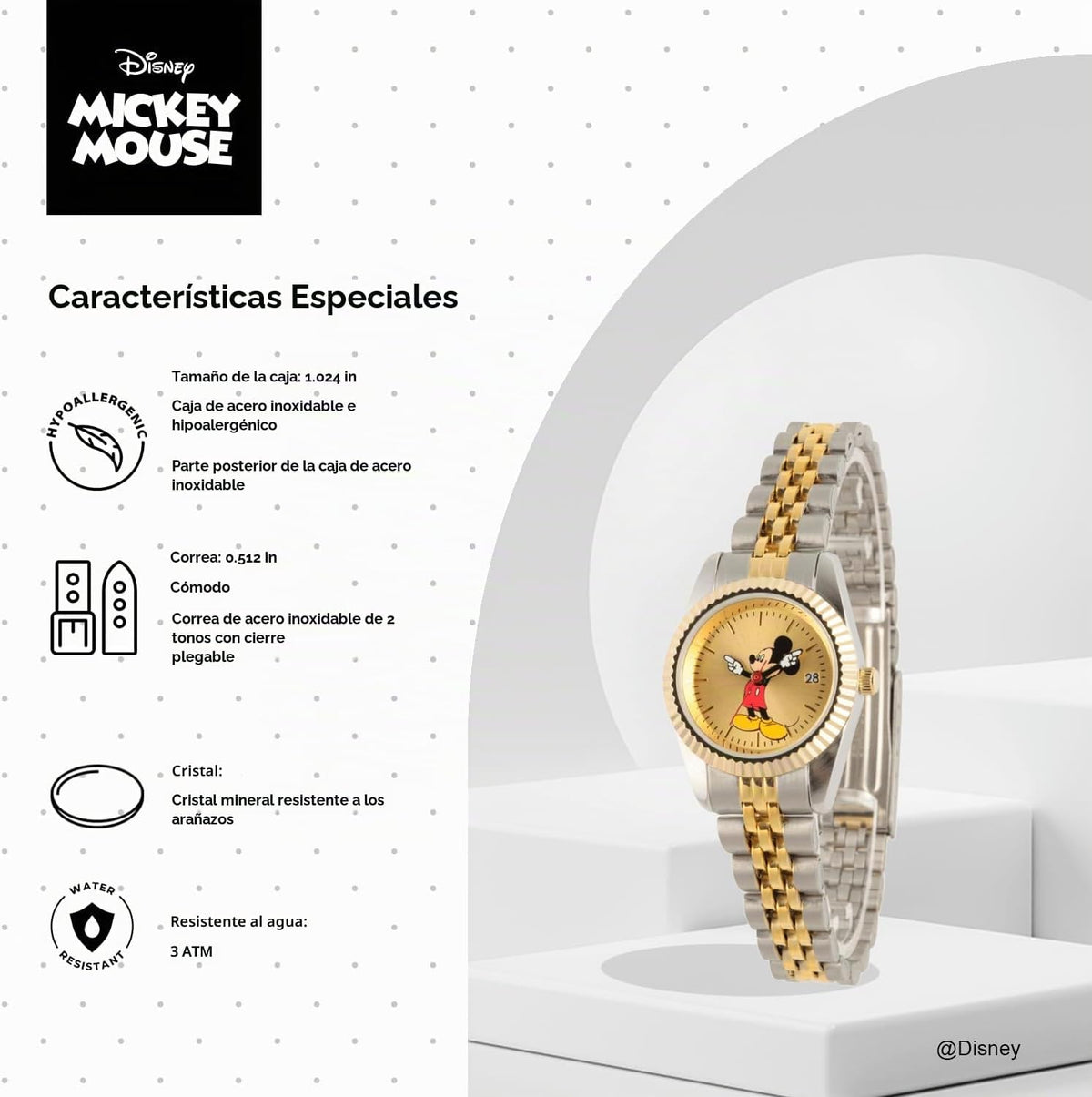 Disney Reloj de Mickey Mouse con licencia oficial, elegante y diver...