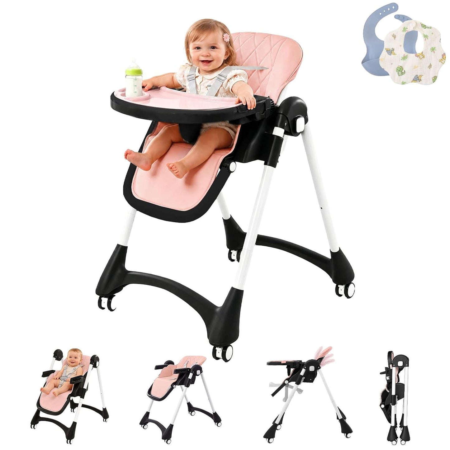 Sillas altas para bebés y niños pequeños, silla alta rosa para niña...