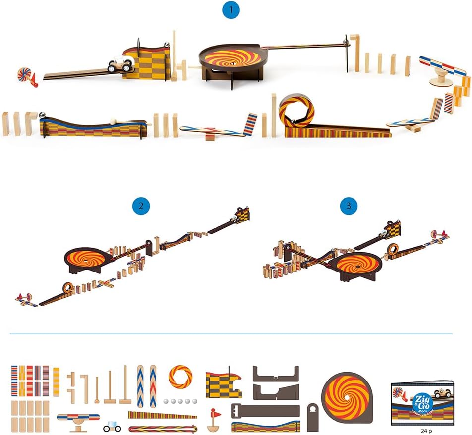 DJECO 35643 - Juego de construcción de dominó de madera, 45 piezas