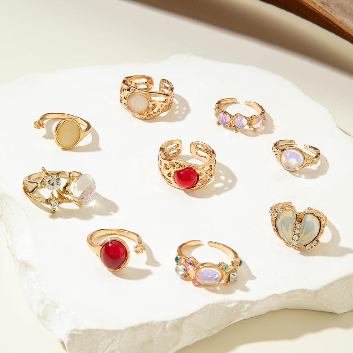 IQIC Anillos gruesos de oro para mujer, juego de anillos de plata a...