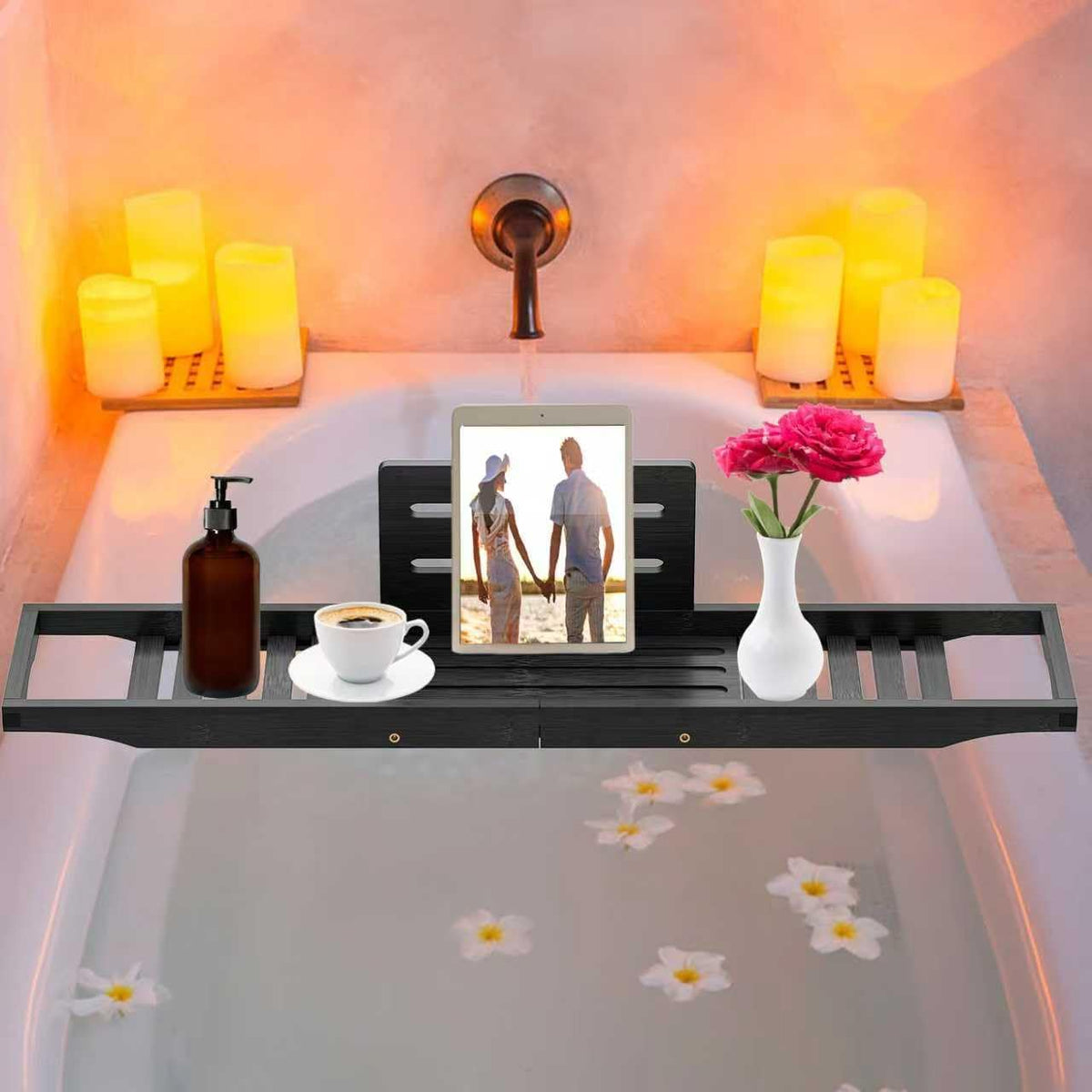 Bandeja de bañera negra - Bandeja de baño negra - Bandeja de mesa d...