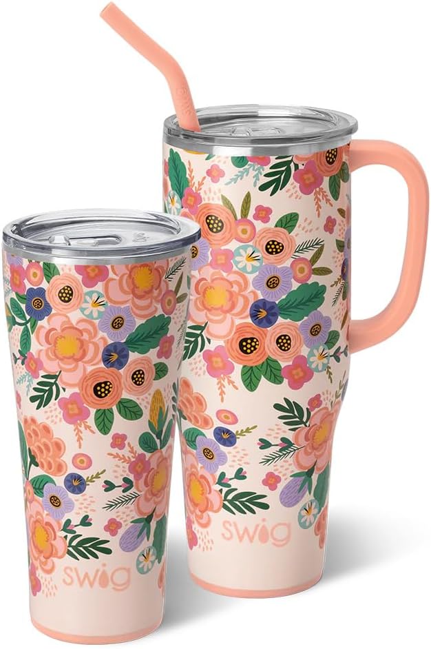 Swig Life Full Bloom Mega Set | Taza de viaje de 40 onzas con asa y...
