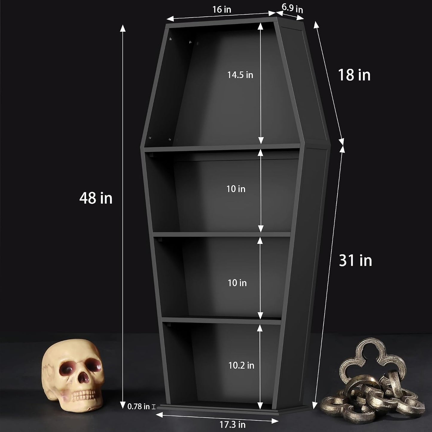 LUPWNEKA Estantería negra de 48 pulgadas de alto, estantería gótica...