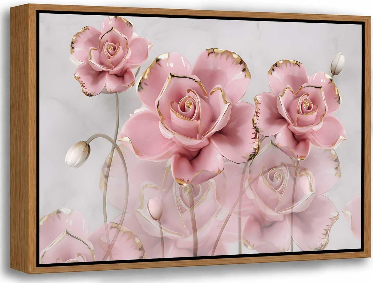Lienzo enmarcado moderno y delicado de rosas de oro rosa, arte de p...