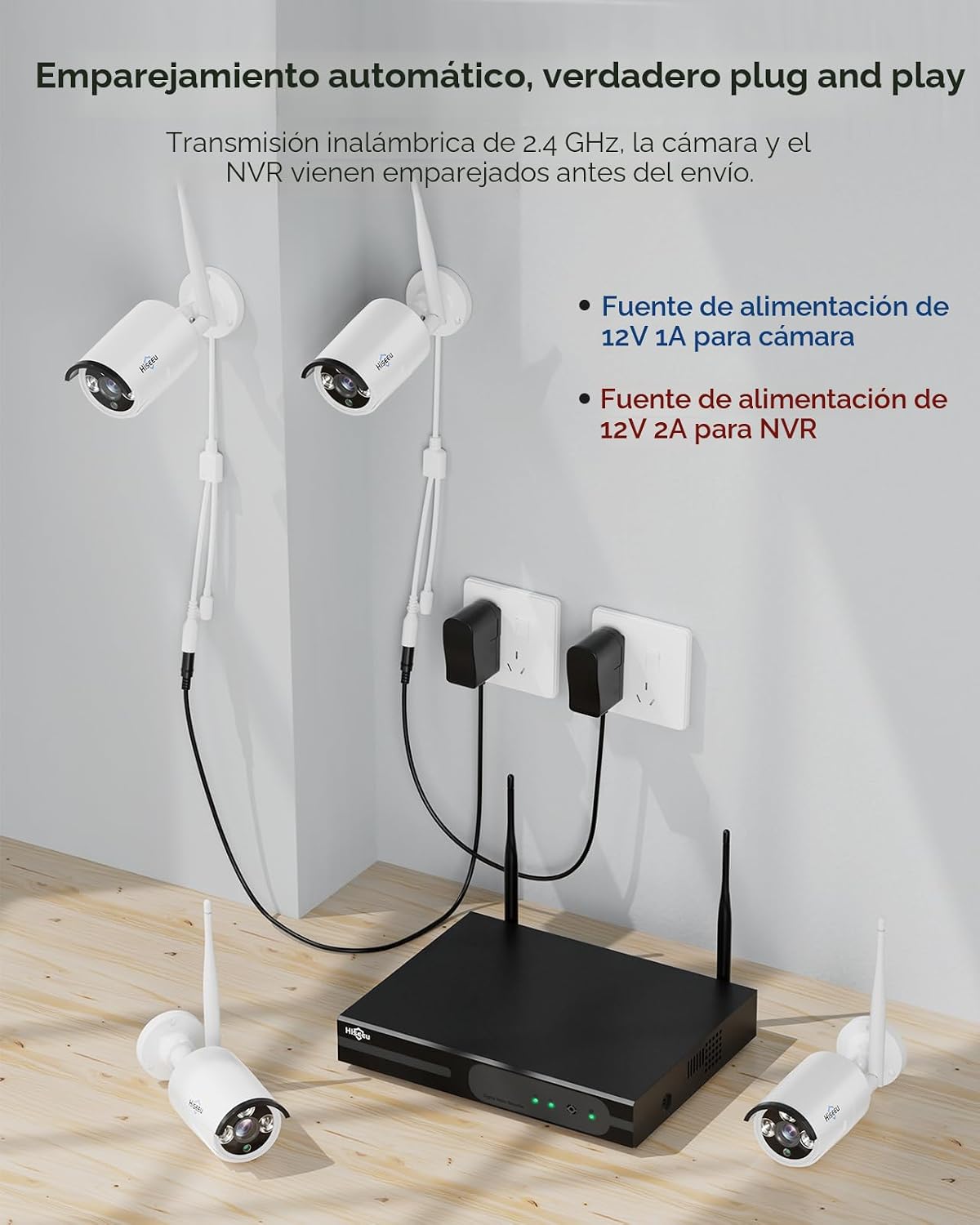 Hiseeu - Sistema de cámaras de seguridad inalámbrico, alcance de 10...