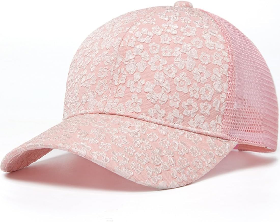Xilery Gorra de béisbol de malla para mujer, diseño de flores de ve...
