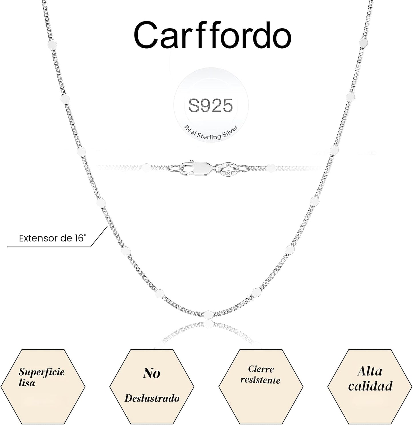 Carffordo Collar de plata de ley 925, collar de cadena de plata par...