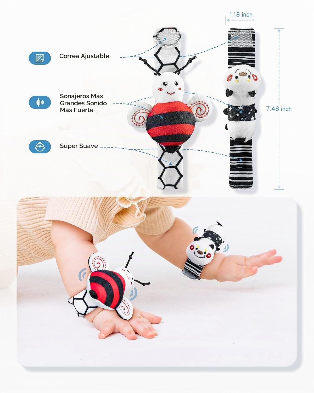 Infinno Juego de calcetines con sonajero y brazalete para bebés de...