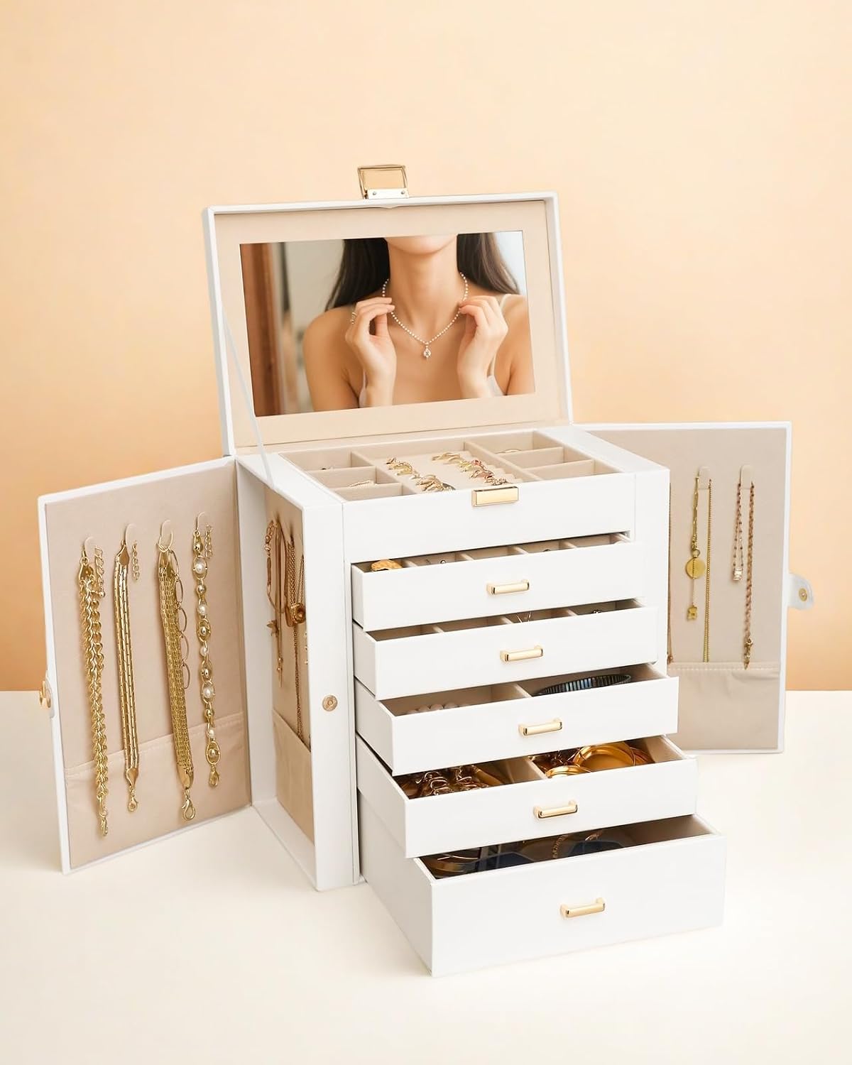 BOOVO Joyero grande para mujer de 6 capas | Organizadores y almacen...