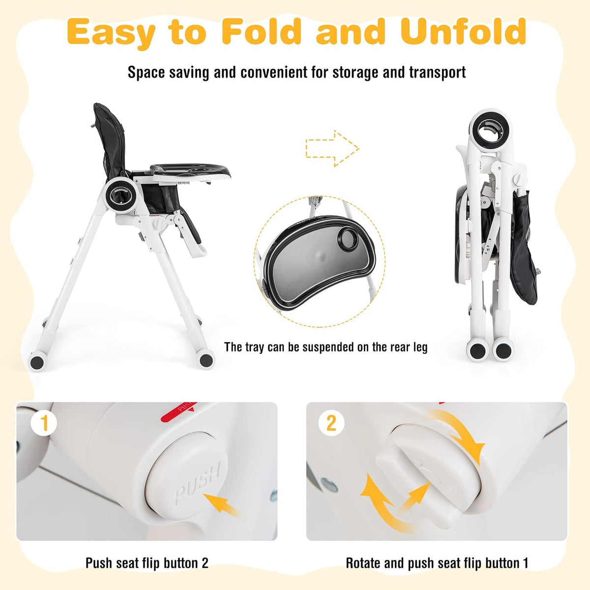 BABY JOY Silla alta para bebés y niños pequeños, silla alta plegabl...