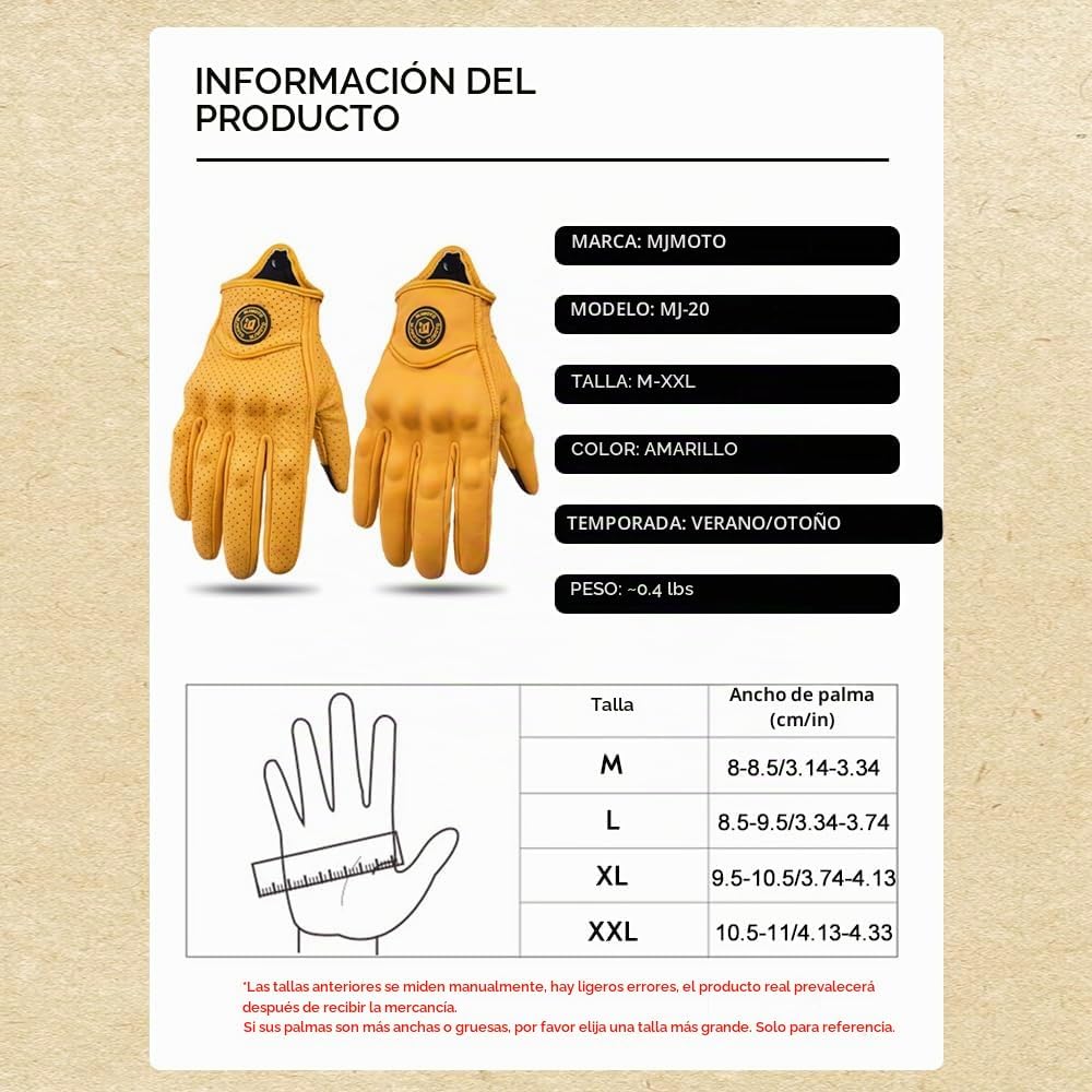 mjmoto Guantes clásicos de cuero de cabra para motocicleta, pantall...