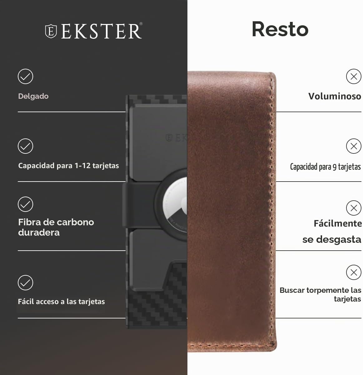 Ekster Tarjetero AirTag Aluminio para Hombres - Cartera para Hombre...