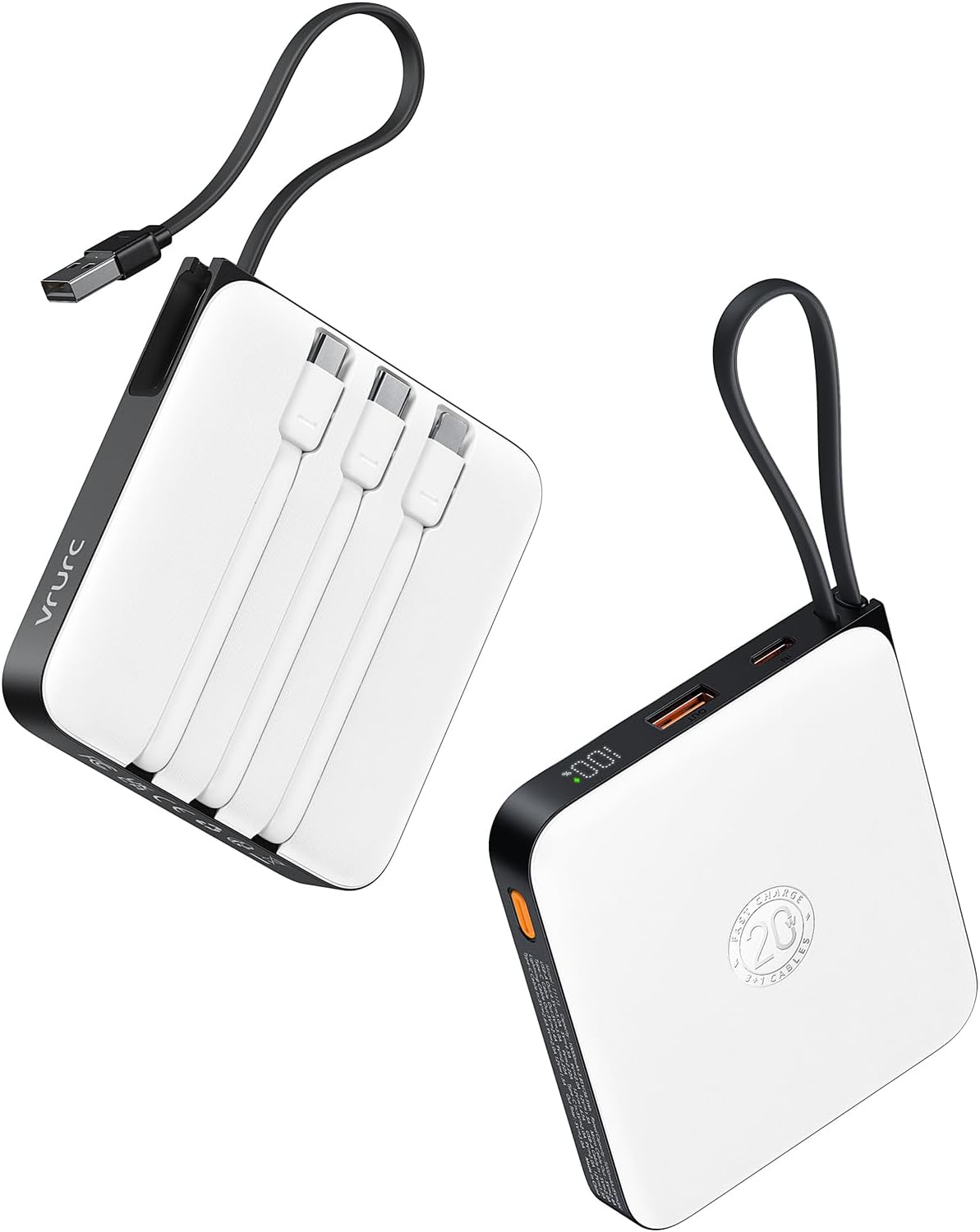 VRURC Cargador portátil de 20000 mAh con cables integrados, cargado...