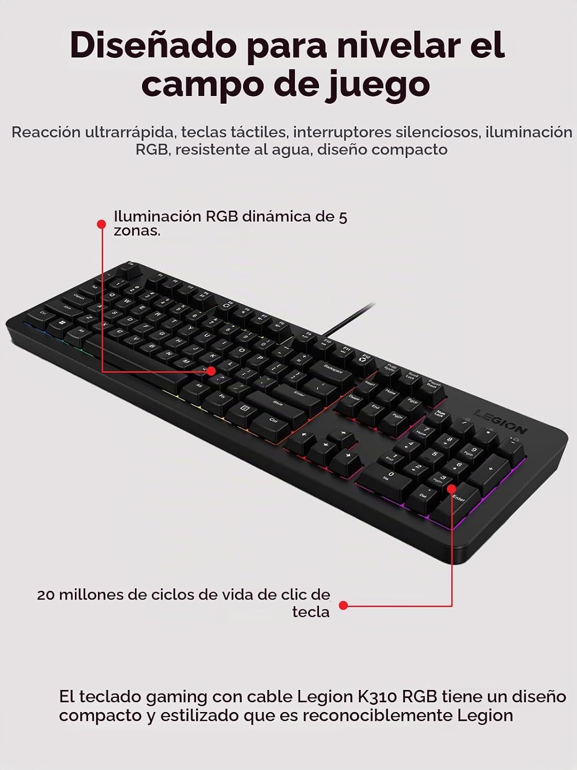 Teclado para juegos Lenovo Legion K310 RGB con cable - Tiempo de re...