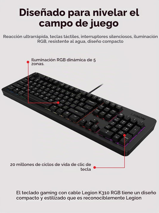 Teclado para juegos Lenovo Legion K310 RGB con cable - Tiempo de re...