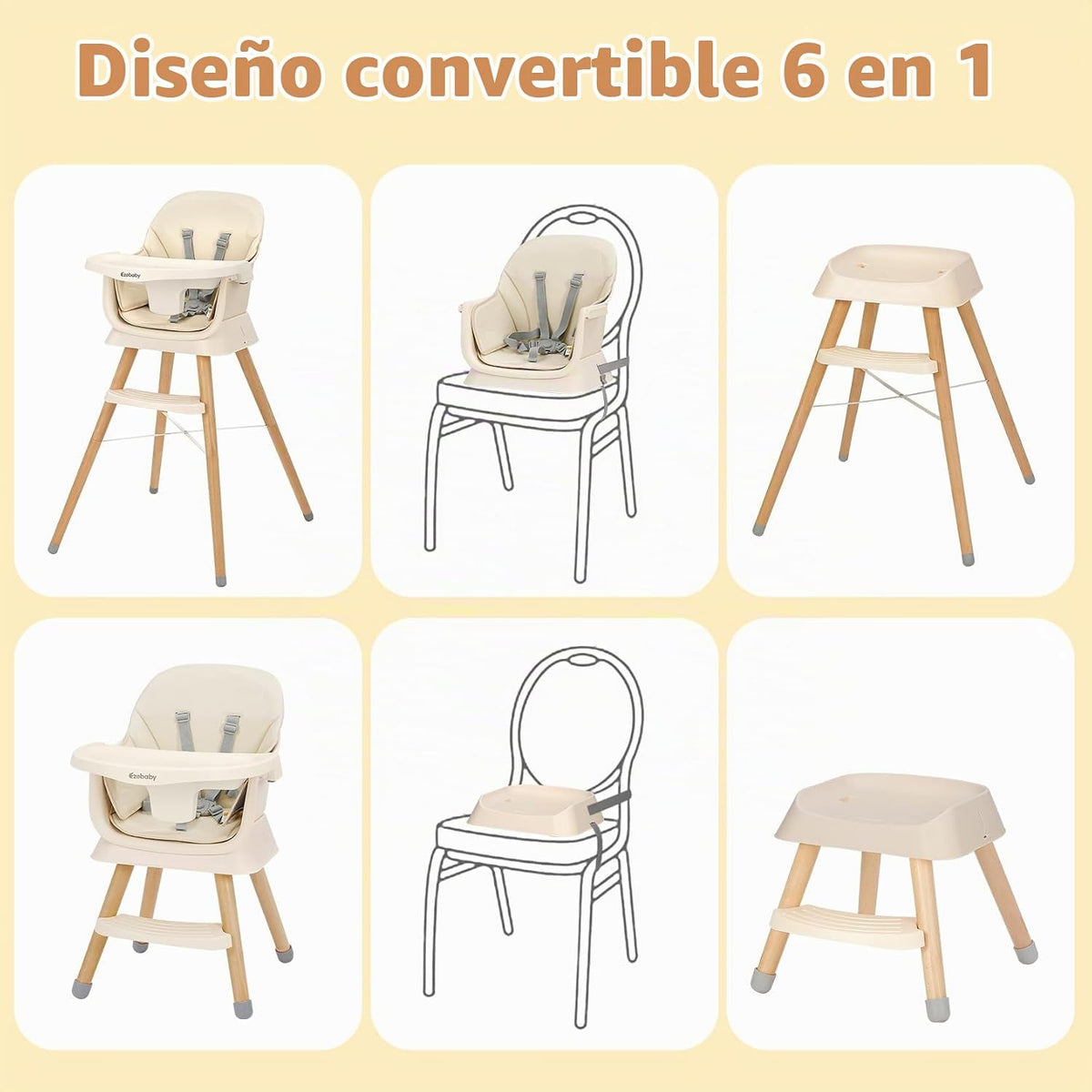 Ezebaby Silla alta portátil para bebé, sillas altas para bebés y ni...