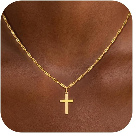 Fezodo - Collar de cruz para mujer, moderno - Delicado 18K chapado...