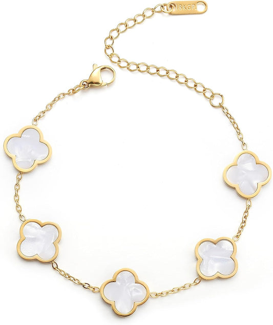 AIPPK Pulsera de Trébol de la Suerte Chapada en Oro de 18K para Muj...