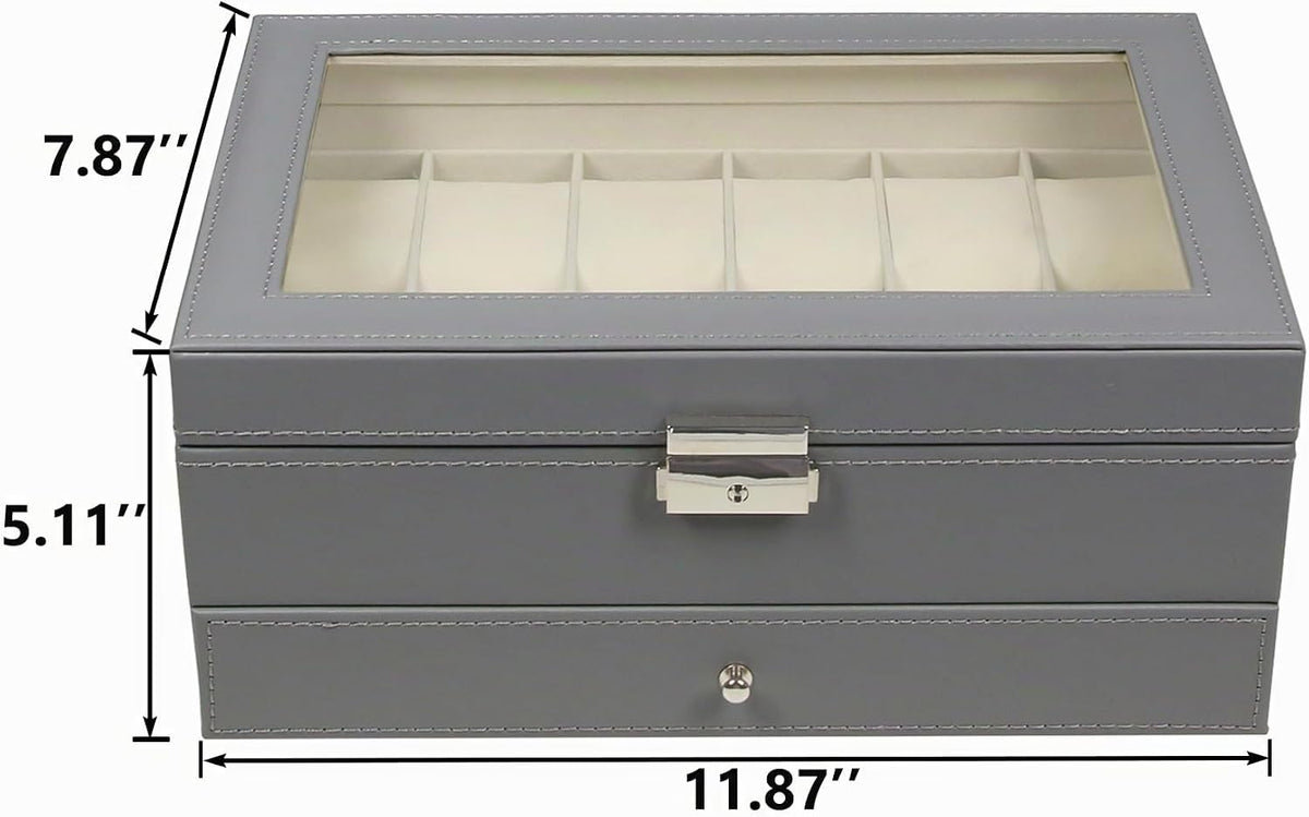 Ogrmar Caja de almacenamiento de reloj con cerradura de cuero PU de...