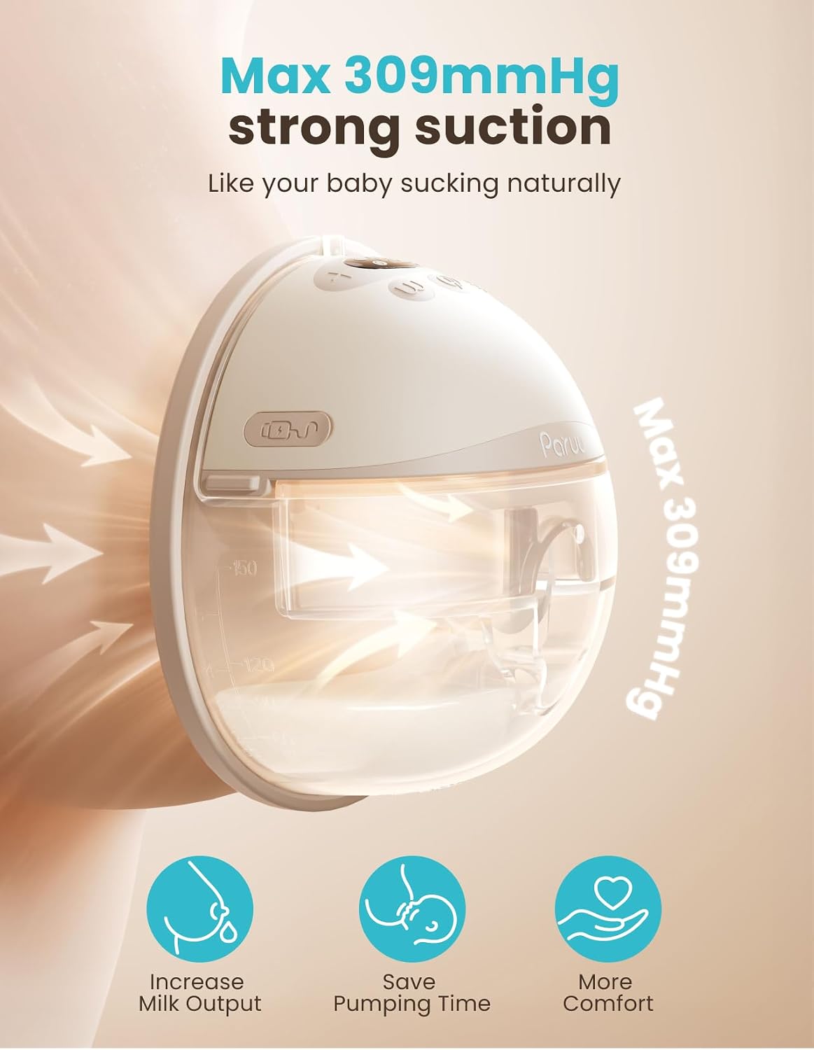 Paruu P16 Pro - Extractor de leche portátil, sacaleche eléctrico ma...