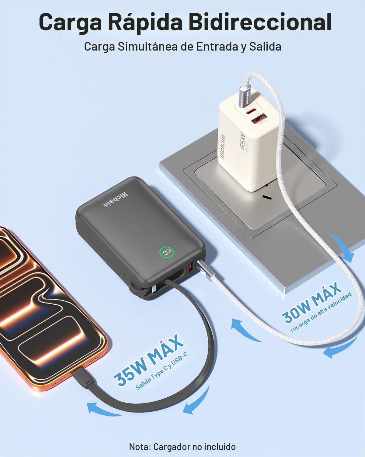 Hichain 20,000mAh 35W Power Bank Cargador portátil de carga rápida...