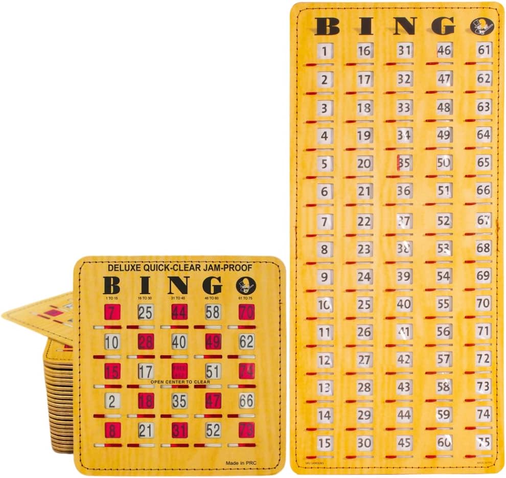 MR CHIPS Quick Clear 50 tarjetas de bingo a prueba de atascos con v...