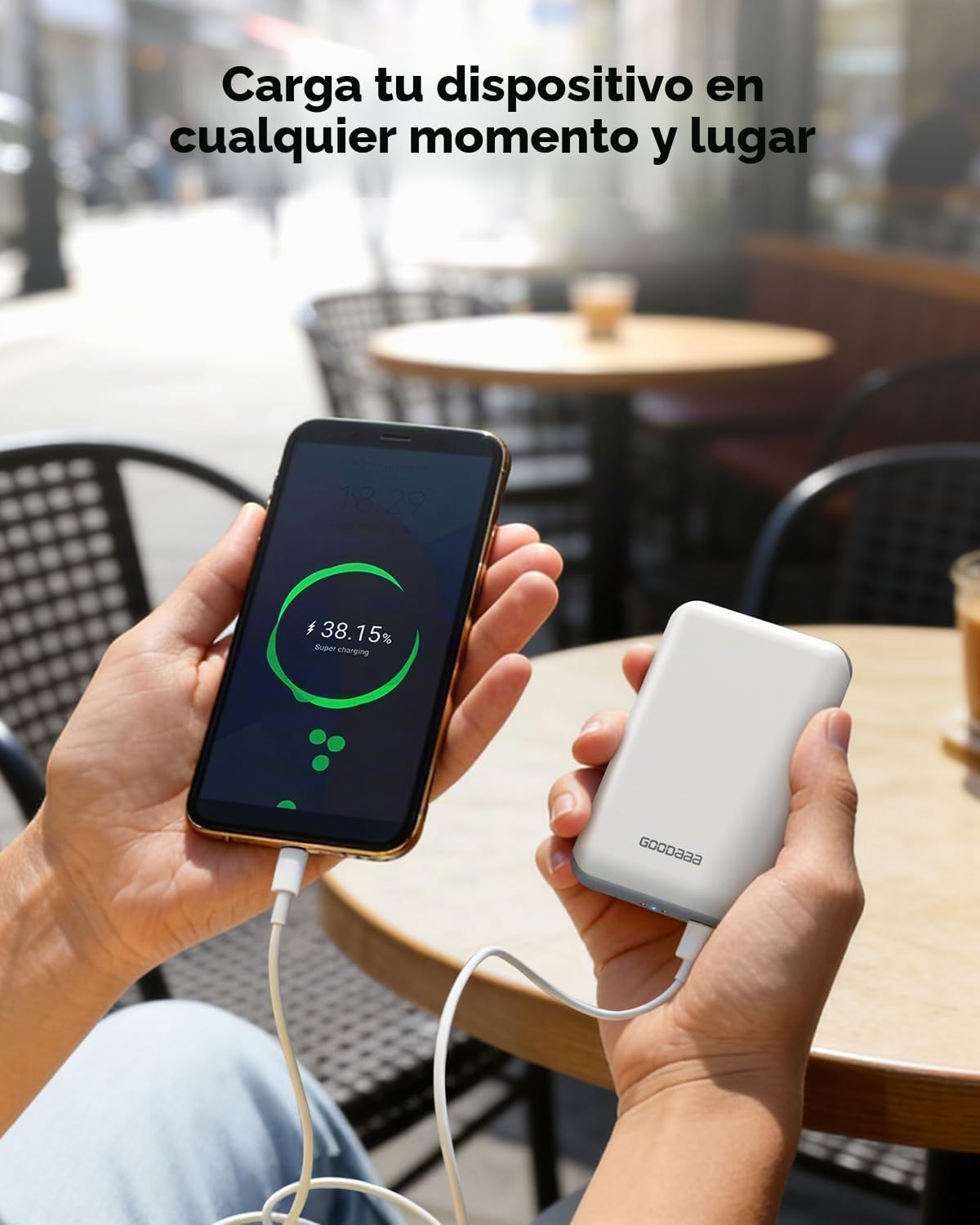 GOODaaa Cargador portátil, banco de energía de 10000 mAh, cables in...