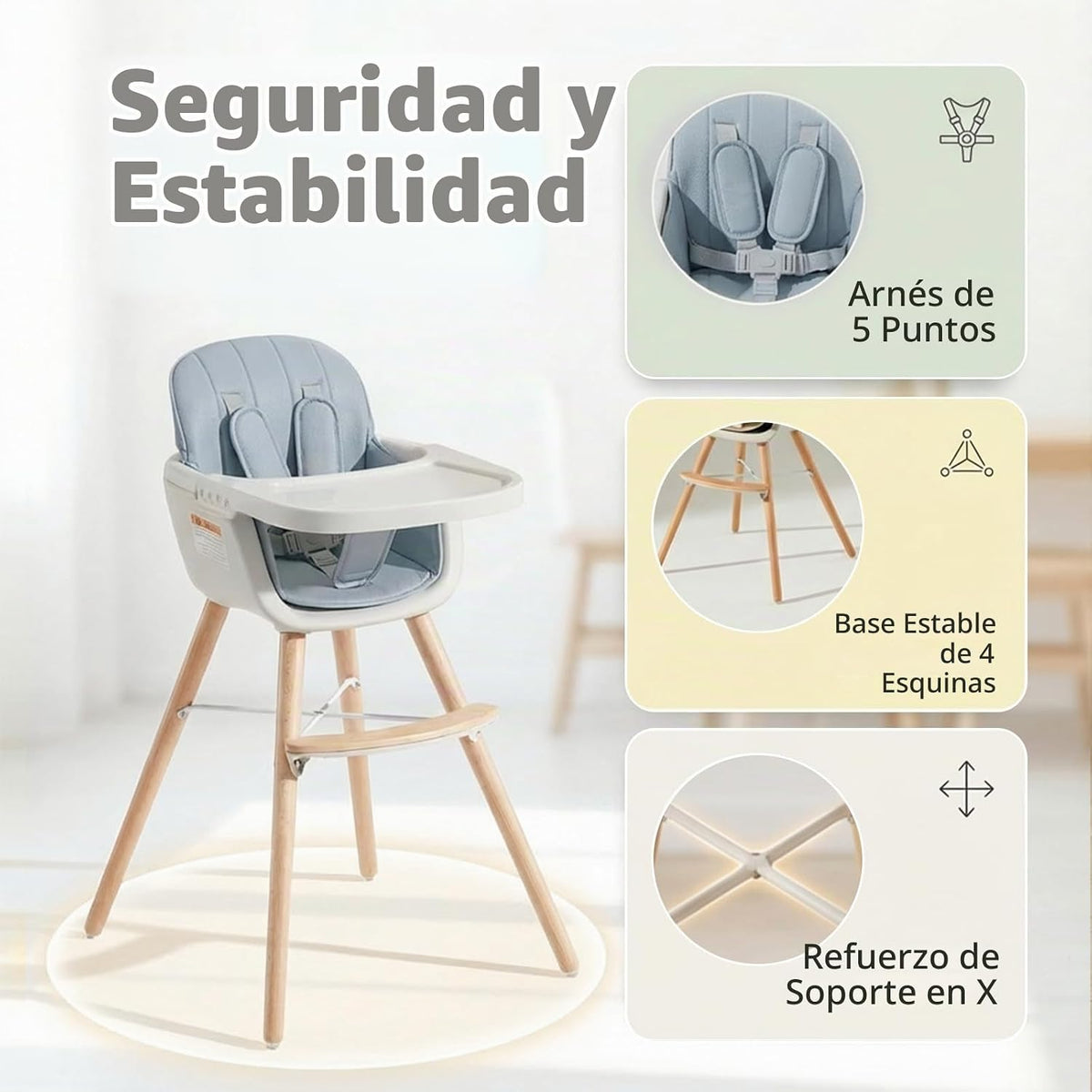 Mallify Silla alta de madera 3 en 1, sillas altas convertibles para...