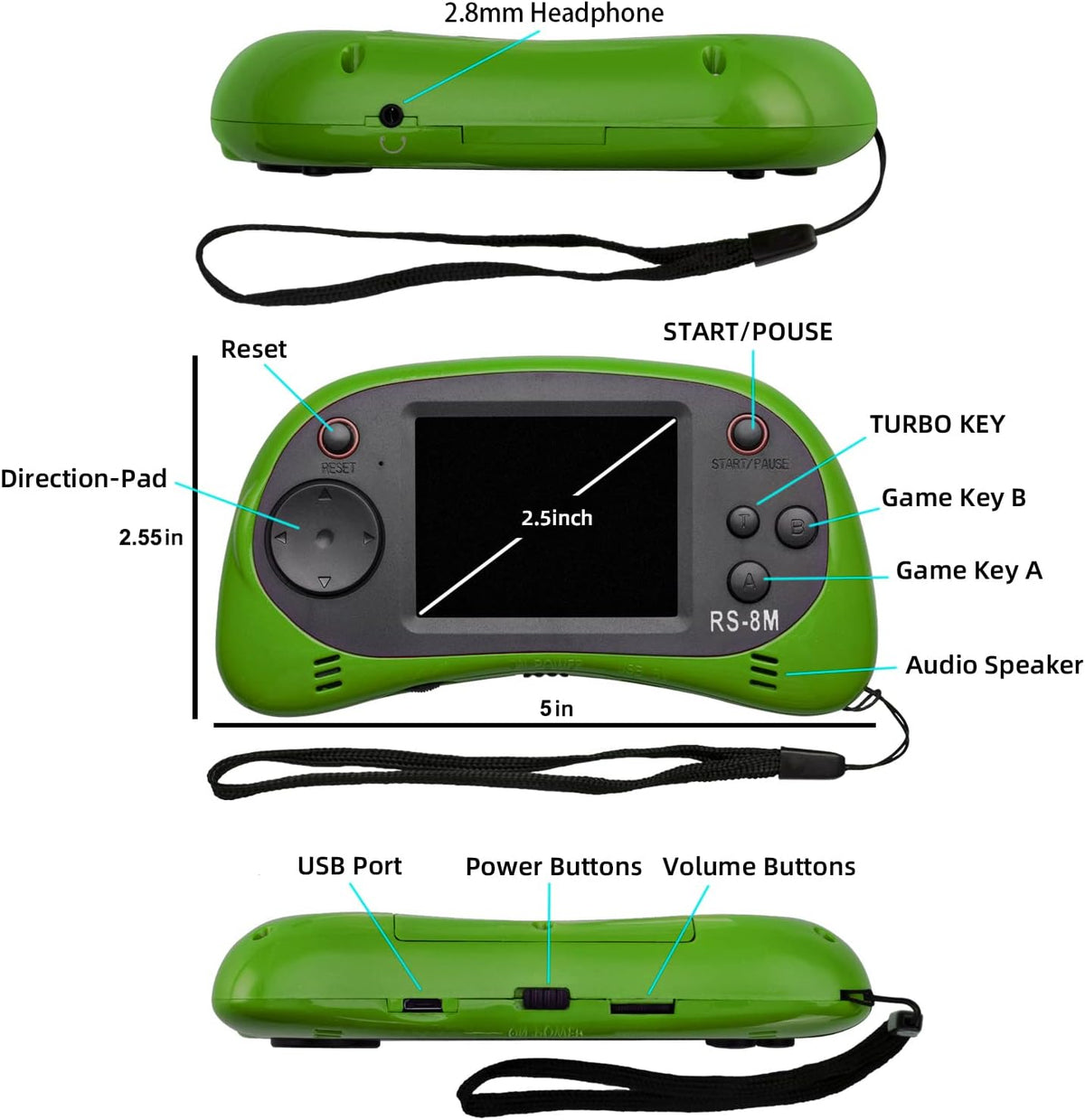 EASEGMER Juegos de mano para niños de 16 bits integrados de 220 HD,...
