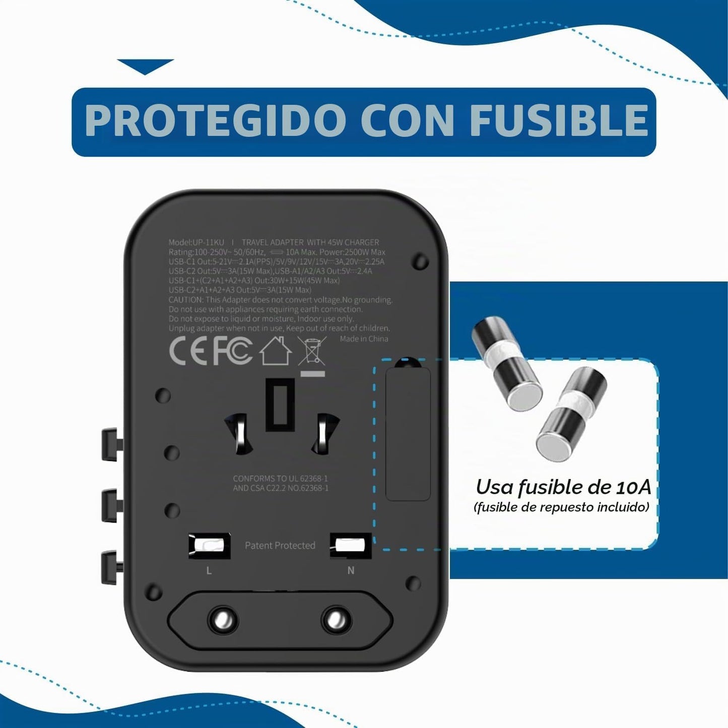 Ceptics Adaptador de viaje universal, adaptador de corriente intern...