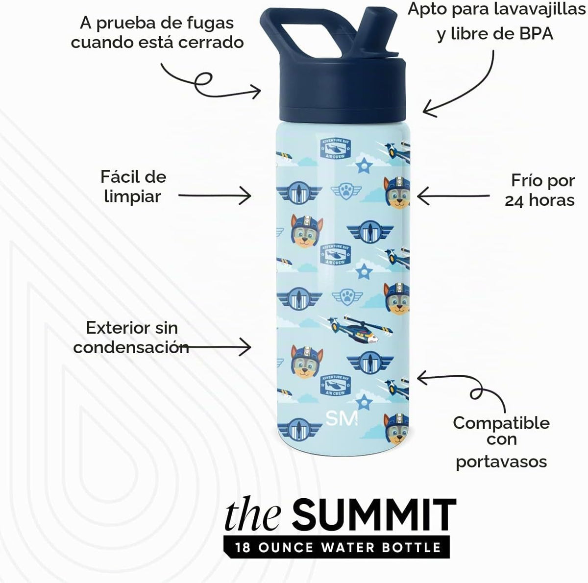 Simple Modern Summit - Botella de agua con tapa con pajilla, Paw Pa...