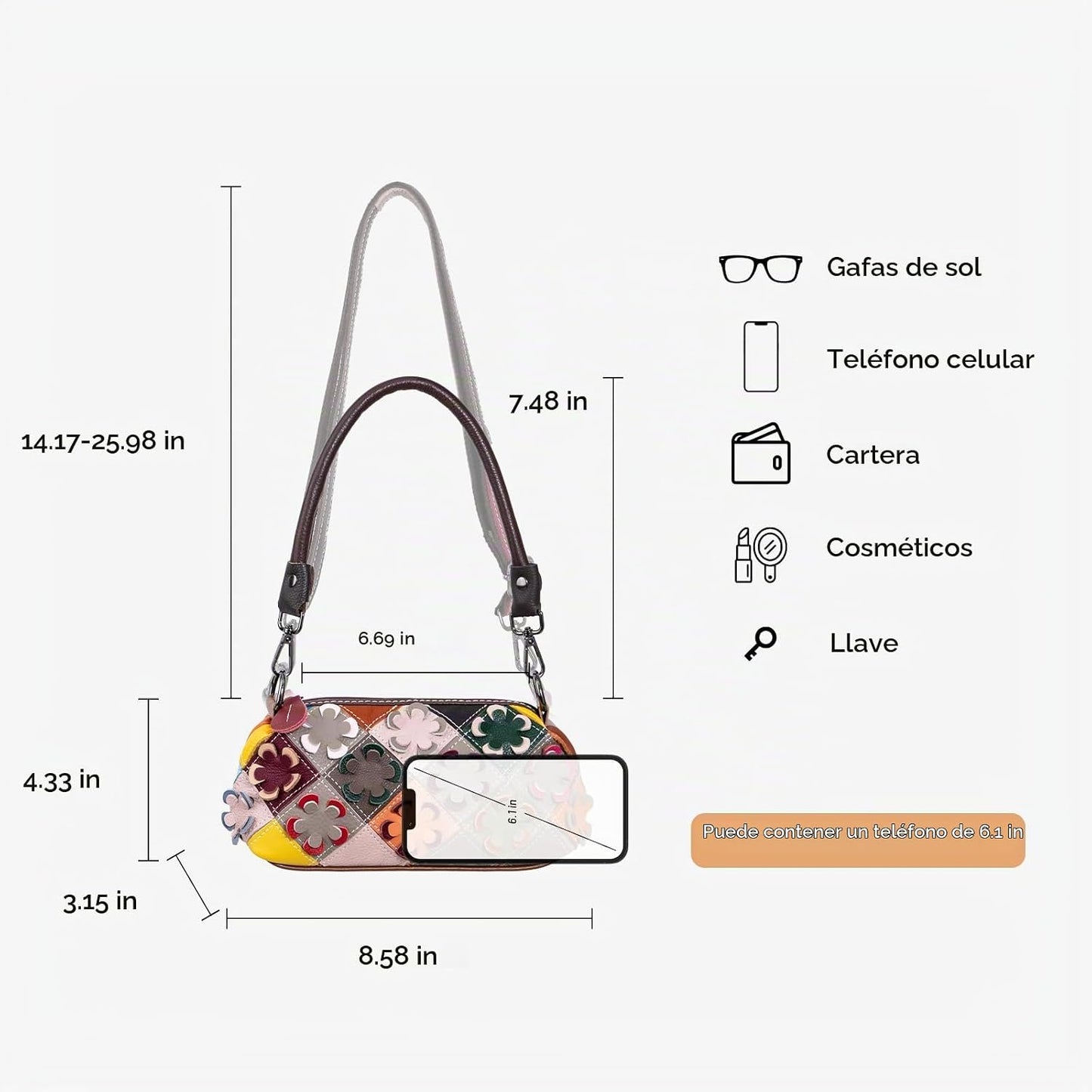 frrbuu - Bolso cruzado pequeño de piel auténtica con flores tallada...