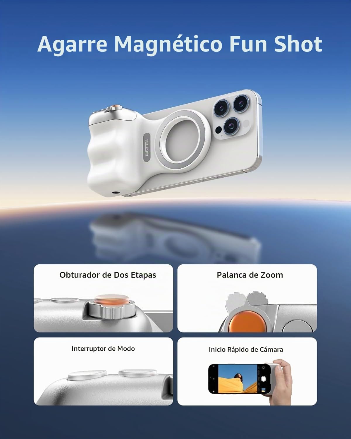 TELESIN Fun Shot - Agarre magnético para cámara de teléfono + trípo...
