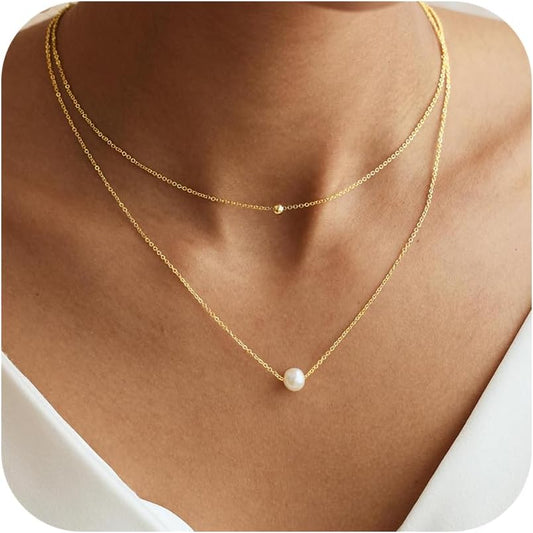 Decholly - Collares de perlas doradas para mujer, a la moda. Collar...