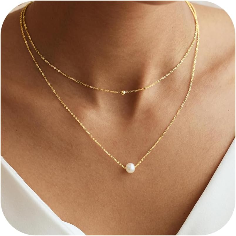 Decholly - Collares de perlas doradas para mujer, a la moda. Collar...