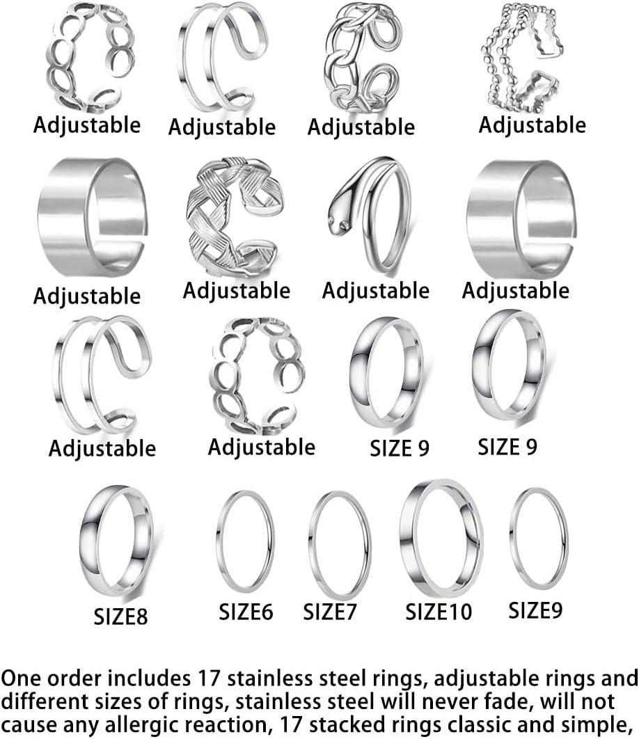 PINCHUAN Juego de 17 anillos de plata para nudillos para mujer, jue...