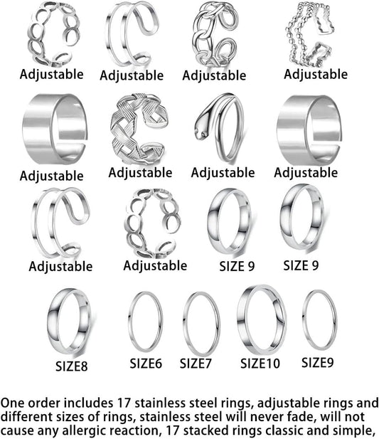 PINCHUAN Juego de 17 anillos de plata para nudillos para mujer, jue...