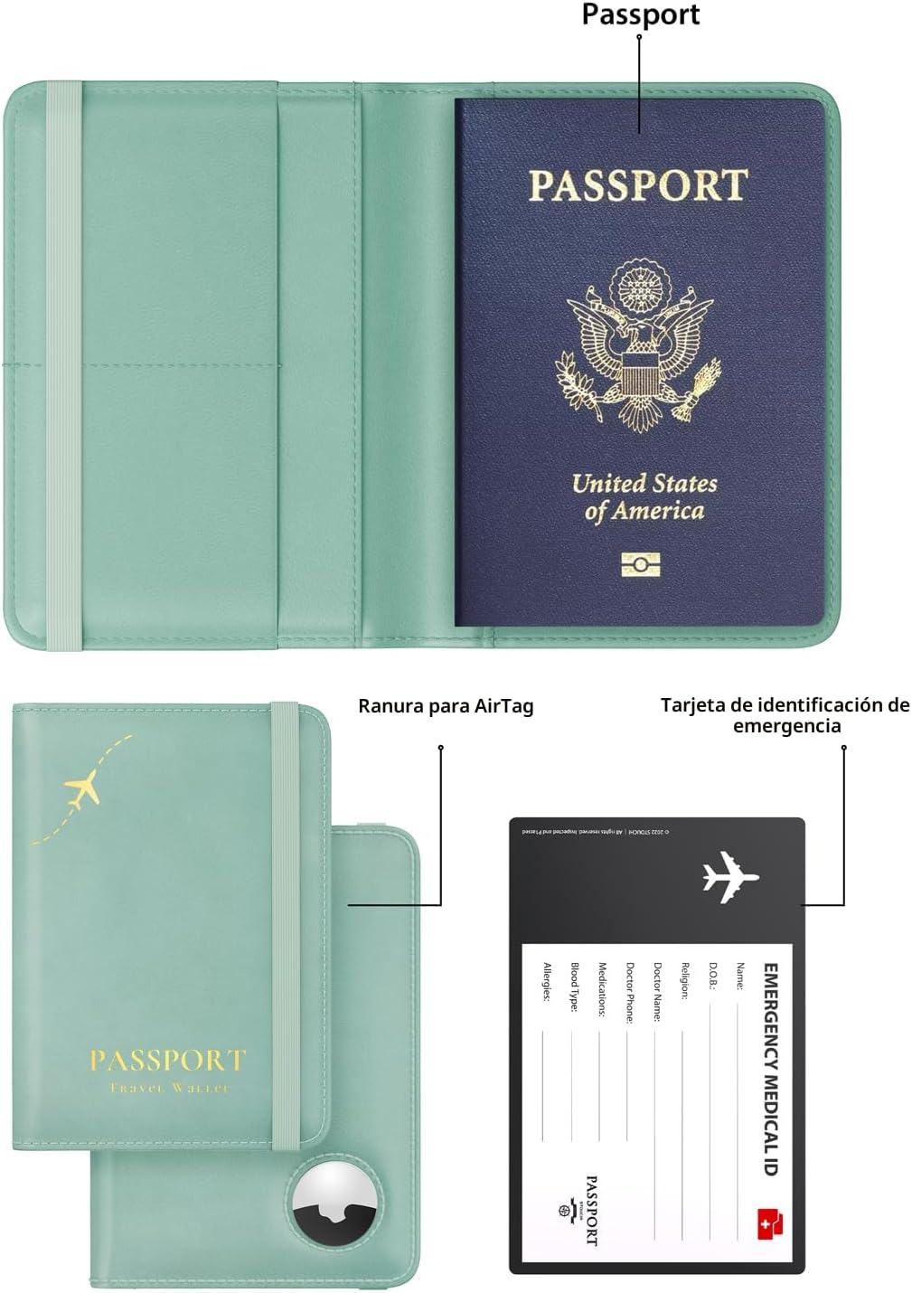 Stouchi Soporte para pasaporte AirTag - Cartera de viaje delgada RF...