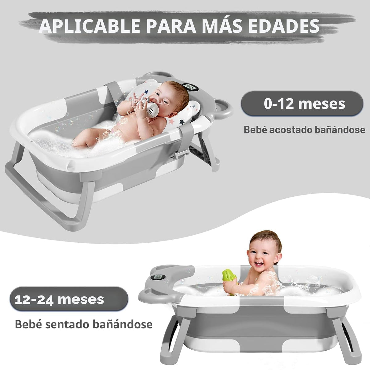 MoreFeel Bañera plegable para bebé recién nacido con termómetro y 1...