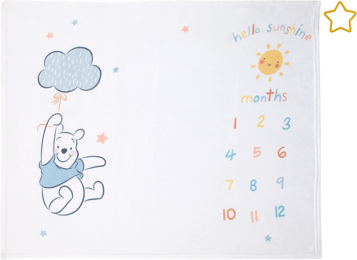 Disney Winnie The Pooh Manta de Bebé de Hitos Súper Suave Blanca, A...