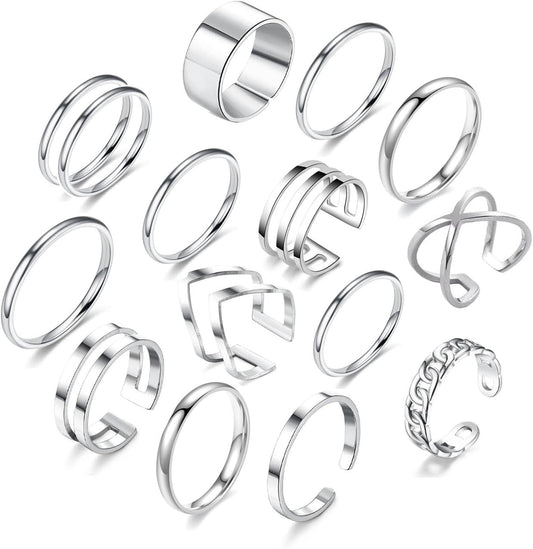 PINCHUAN Juego de 17 anillos de plata para nudillos para mujer, jue...