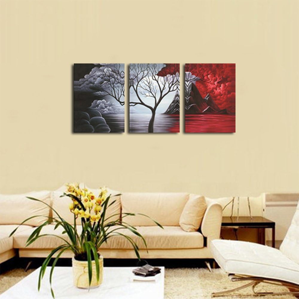 Wieco Art The Cloud Tree - 3 paneles de lienzo moderno Giclée, impr...