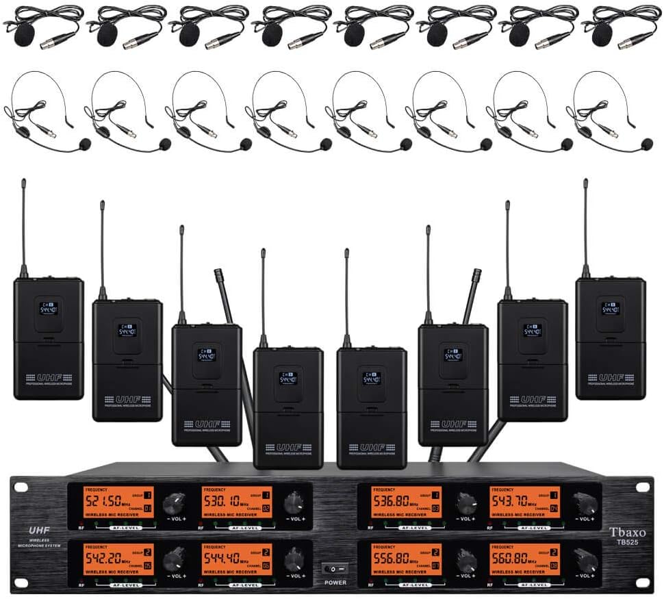 Sistema de Micrófono Inalámbrico Pro Audio 8 Canales UHF 8 Bodypack...