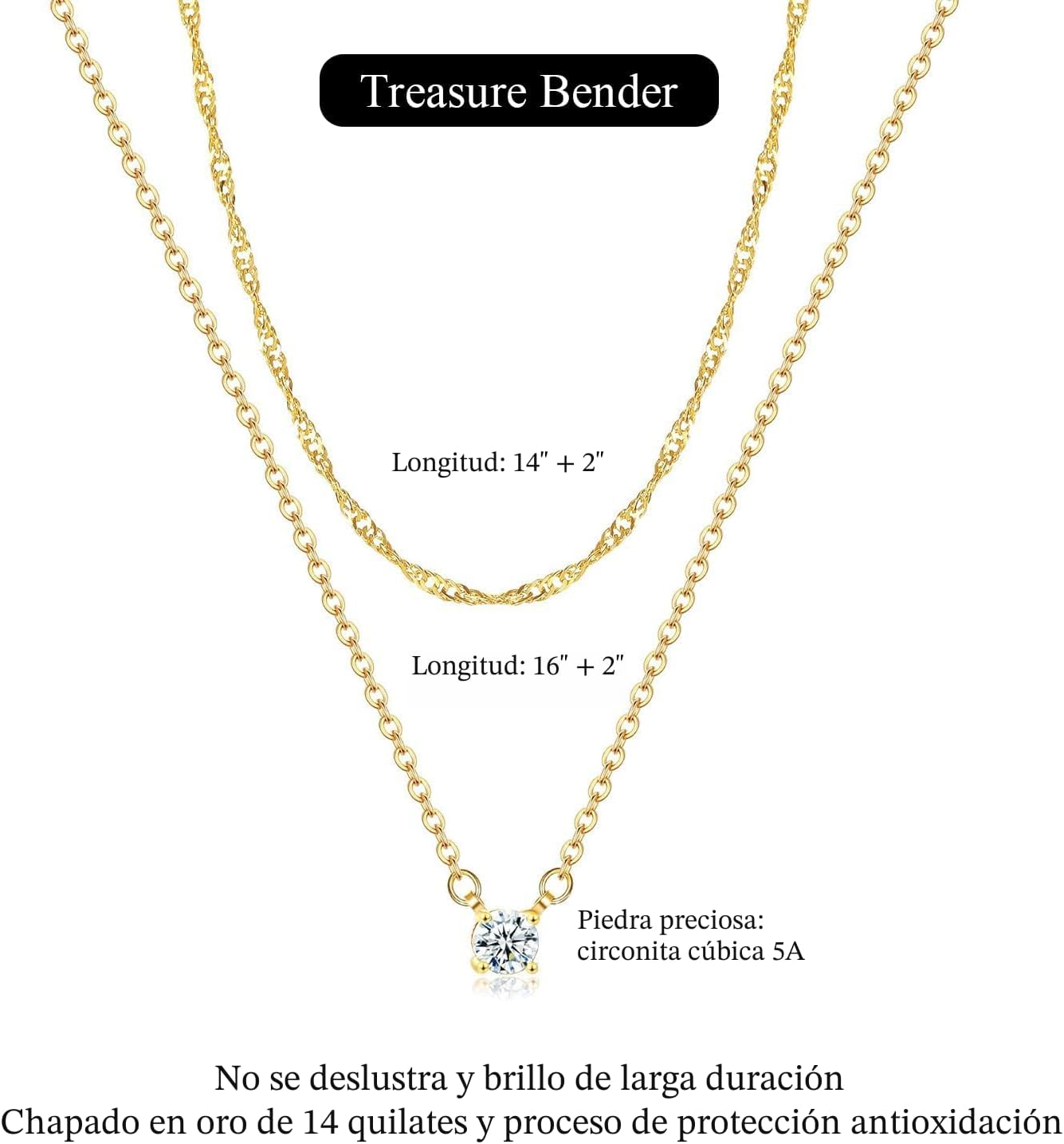 Treasure Bender Collar de oro delicado para mujer sin deslustre, co...